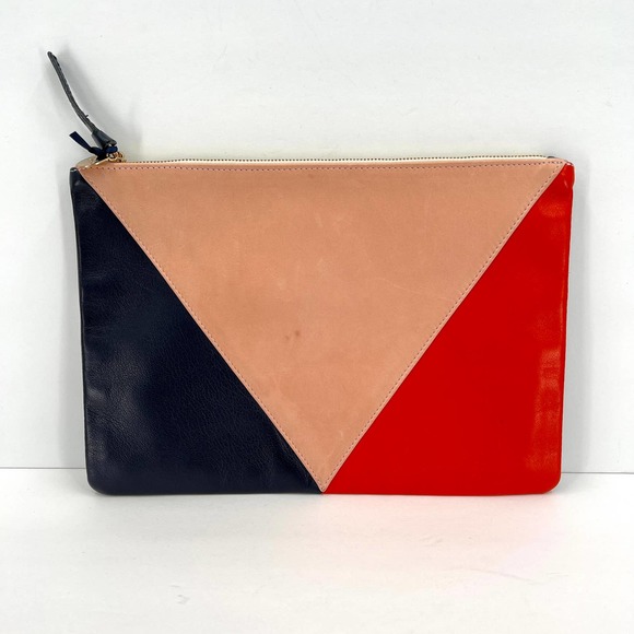 CLARE V ANTHROPOLOGIE Angular Pouch Clutch Leather Colorblock NWT - Picture 2 of 10